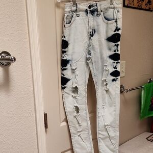 VIP Black and White Distressed Skinny Jeans